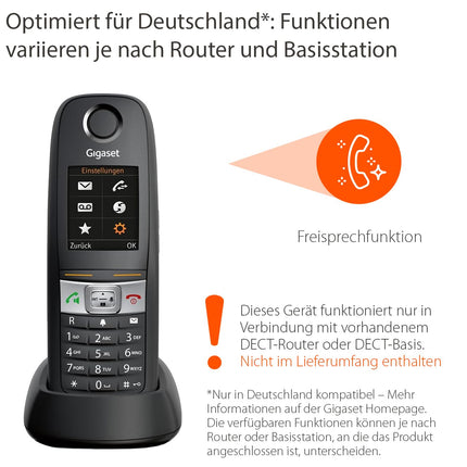 Gigaset E630HX - DECT-telefonitoru laadimisalusega - Fritzbox-ühilduv - Juhtmeta telefon ruuteri ja DECT-baasjaama jaoks - Tugev ja vastupidav, must [Saksa versioon] [Ilma baasjaamata]