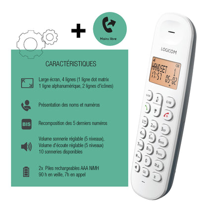 Logicom ILOA 150 Cordless landline phone without answering machine – Solo – analog and DECT phones – Slate