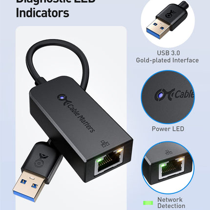 Cable Matters 2-Pack USB Gigabit Ethernet Adapter (USB Network Adapter, USB LAN Adapter 3.0, USB Ethernet Adapter USB 3.0) - 10/100/1000 Mbps Ethernet Network in Black