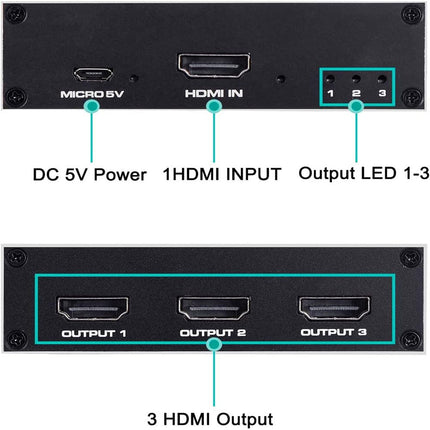 HDMI jaotur 1 sisend 3 väljundit - HDMI jaotur 4K 1 sisend 3 väljundit, toetab samaaegselt HDCP 1.4 4K 3D UHD 1080P - HDMI jaotur 1 sisend 3 väljundit HD-telerile Fire Stick Xbox PS3 PS4