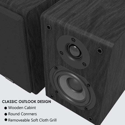 LONPOO Passive Bookshelf Speakers Pair, 75W RMS Classic Wooden Speakers 2-Way with 4-inch Carbon Fiber Woofer and 1-inch Silk Dome Tweeter, 4-8 Ohm