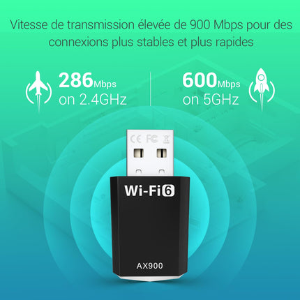 AX900 USB WLAN Stick - Dual Band 2.4GHz/5GHz WiFi 6 Adapter for PC/Desktop/Laptop with Built-in Driver, Compatible with Windows 11/10/8.1/8/7