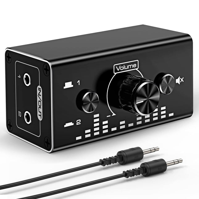 Tendak Bi-Directional 3.5mm Jack Audio Switch Selector 2 In 1 Out / 1 In 2 Out Analog Noiseless Stereo Audio Switch with Volume Control, Sound Distributor Splitter for Speakers Headphones PC