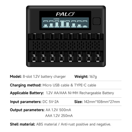 Battery Charger with AA AAA Battery - 8 AA 3000mAh and 8 AAA 1100mAh Rechargeable Batteries 1.2V NiMH with 8 Slot Intelligent LCD Battery Charger With Discharging
