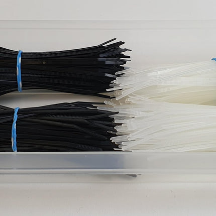 Cable ties 100mm, 400 pieces, black - natural - including storage box | Premium quality from PC24 Shop &amp; Service
