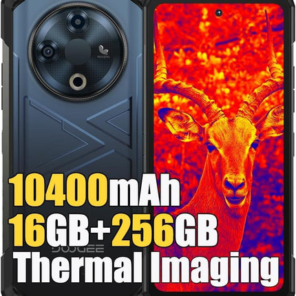 DOOGEE Fire 6 termokaameraga vastupidav 4G nutitelefon ilma lepinguta, 16 GB + 256 GB, aku 10400mAh / 18W, 50MP + 8MP SIM-kaardi lukustamata mobiiltelefonid, Android 14, 6.56 tolli, Face ID, 15.8mm õhuke sinine