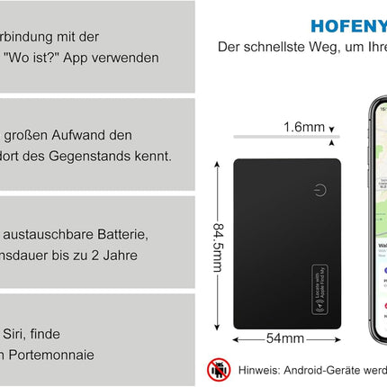 Pavlleen Smart Card Tracker, Slim Wallet Tracker Card, Compatible with Apple Find My (iOS Only), IP67 Waterproof, GPS Item Finder for Wallet, Luggage Tag, Passport, 1 Pack (Black)