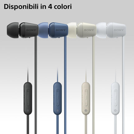Sony WI-C100 juhtmevabad kõrvaklapid (kuni 25 tundi aku tööiga, optimeeritud häälassistentidele, integreeritud mikrofon telefonikõnede jaoks, Bluetooth), mustad, väikesed