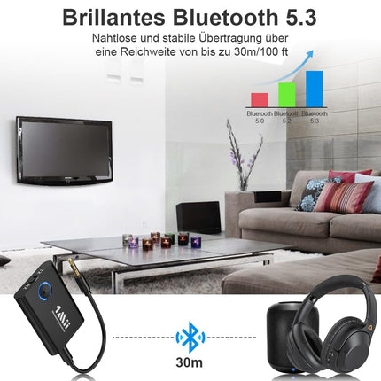 1Mii Bluetooth 5.3 adapter teleri ja kõrvaklappide ühendamiseks, 2-ühes saatja ja vastuvõtja, aptX adaptiivne ja HD juhtmevaba heli saatja ja vastuvõtja pesa 3.5 stereosüsteemile, lennukile ja MP3-le - täiustatud
