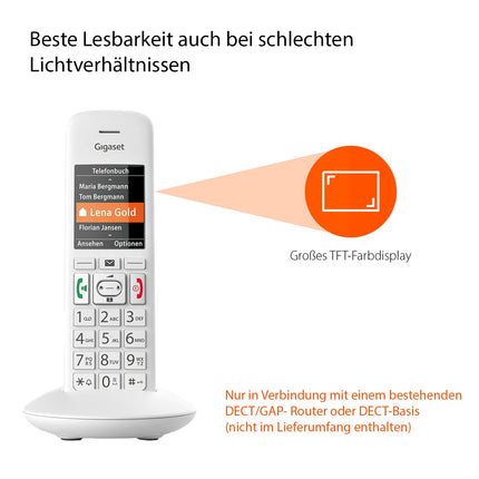 Gigaset E370HX - DECT-telefonitoru laadimisalusega - Fritzbox-ühilduv - Juhtmeta seenioride telefon ruuteri ja DECT-aluse jaoks - SOS-funktsioon - Lihtne kasutada - Värviline ekraan, valge