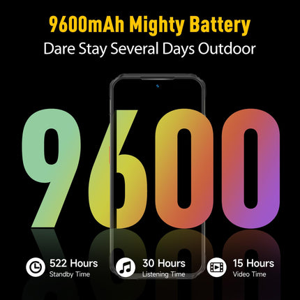 Ulefone Armor 21 õuenutitelefon 16+256GB/SD-2TB, 9600mAh õuemobiiltelefon kaheksatuumaline Helio G99, 122dB kõlar 6.58 FHD+ 120Hz, 64MP+24MP kaamera Android 13 IP68 NFC/OTG/GPS 4G kahe SIM-kaardiga must