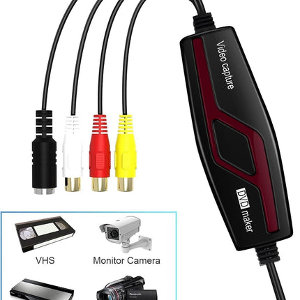 Videokaart, USB 2.0 videokaart, RCA-USB videomuundur, teisendab VHS-videokasseti, Hi8 Mini DV digitaalseks arvuti- ja telerikaamera jaoks, ühildub Mac OS X-i või Windowsiga