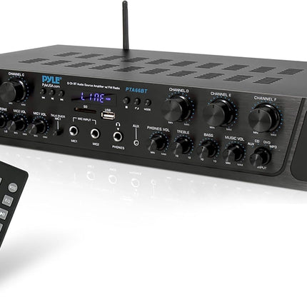 Pyle 500W Bluetooth Amplifier, Mini Amplifier, Amplifier, Stereo Receiver, 4 Channel AUX, FM Radio, RCA Subwoofer, USB, Mic Input with Echo, Audio Amplifier, Perfect for Home Theater &amp; Studio