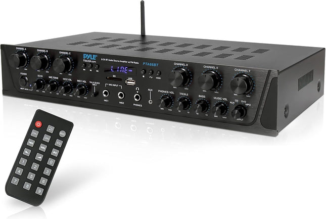 Pyle 500W Bluetooth Amplifier, Mini Amplifier, Amplifier, Stereo Receiver, 4 Channel AUX, FM Radio, RCA Subwoofer, USB, Mic Input with Echo, Audio Amplifier, Perfect for Home Theater &amp; Studio