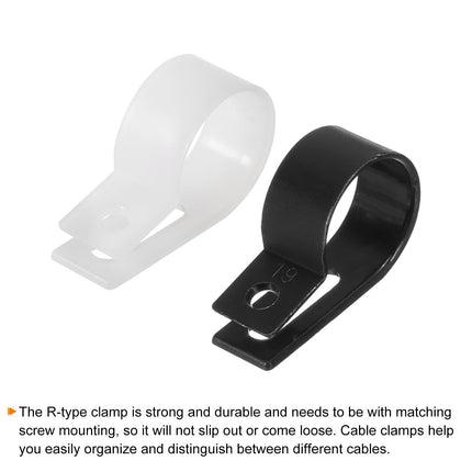 QUARKZMAN R-Type Cable Clip Wire Clamp, 19mm 0.75 inch Nylon Screw Fastening Cable Tie Clips with Screws White Black for Cable Management Pack of 200