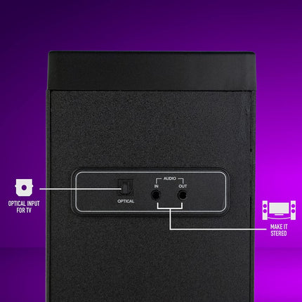 NGS Sky Charm - 50W Bluetooth-kõlar kaugjuhtimispuldi, optilise sisendi, USB, FM-raadio ja AUX-sisendiga (SKYCHARM 2.1)