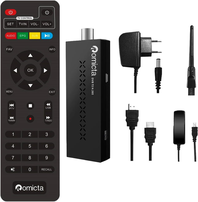 Romicta DVB-T2 vastuvõtja 2025 ja kaabelvastuvõtja DVB-C - H.265 HEVC FTA Full HD PVR, USB, HDMI, digitaalne maapealne TV tuuner, Full HD 1080p kõrglahutusega digitaalne vastuvõtja