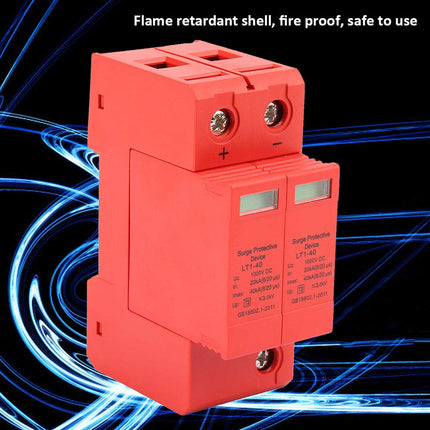 Oumefar DC 1000V 20 40KA 2 Pole Surge Protector Din Rail Low Voltage Protective Device Flame Retardant Protective Device for Lightning Protection