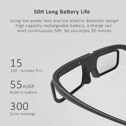 DLP LINK 3D Glasses, 144 Hz Refresh Rechargeable Active Shutter 3D Glasses for Most DLP LINK 3D Projectors, for Optoma, for Dell, for Acer