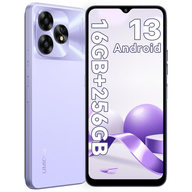 UMIDIGI A15 NFC mobiiltelefonid, 16 GB + 256 GB (kuni 2 TB) mobiiltelefon, 64 MP + 16 MP, 6,7-tolline HD+ ekraan, 5000 mAh + 20 W kiirlaadimine, Android nutitelefon 4G kahe SIM-kaardiga lukustamata mobiiltelefonid - hall (lilla)