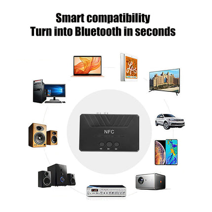 Wireless Audio Receiver, NFC Bluetooth 5.0 Receiver AUX Wireless Audio Adapter, for Music Streaming Sound System Work, Compatible with TV Computers, Mobile Phones, Stereo Systems, Power Amplifiers