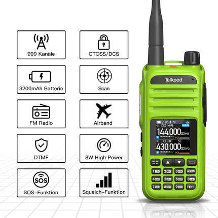 Talkpod A36plus 8W kahe sagedusalaga kahesuunaline raadiosaatja 3200mAh akuga, pikamaa käsiraadiosaatjad täiskasvanutele, komplekt sisaldab (roheline)