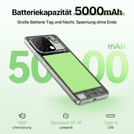 UMIDIGI G9C NFC nutitelefon ilma lepinguta Android 14-12(6+6) GB+128GB 50MP kaameraga mobiiltelefon 6,75-tolline 90Hz ekraan, 5000mAh, 2,2GHz protsessor, 4G kahe SIM-kaardiga, kaasas laadija, Bluetooth 5.4/Face ID/GPS-valge