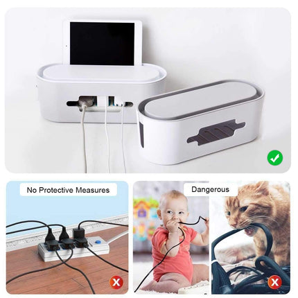 PORRASSO Cable Box Cable Management Box Cable Organizer Storage Box for Hiding Power Strips Adapters Cables - 12.6 x 4.7 x 5.1 Inch White