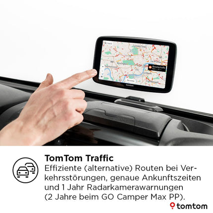 TomTom Camper Navi GO Camper Max 2. põlvkond (7-tolline ekraan, matkaautode ja haagissuvilate huvipunktid, uuendused WiFi kaudu, TomTom Traffic, sõidukiprofiilide salvestamine, maailmakaardid, keskkonnatsoonide vältimine)