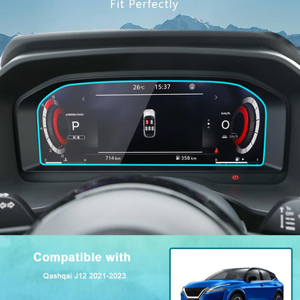 BIXUAN 12,3-tolline navigatsiooniekraanikaitse, mis ühildub Nissan Qashqai J12 2021 2022 2023 2024 ekraanikaitsega Qashqai J12 2024 läbipaistev 9H kriimustuskindel karastatud klaas GPS-navigatsioonikile