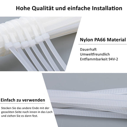 Cable ties white 8.8 mm x 500 mm UV-resistant cable ties white long tensile force 80 kg white cable ties 100 pieces