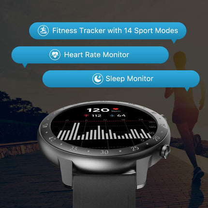 TicWatch GTX Fitness nutikell sulle, 10-tunnise akueaga, IP68 veekindlusega, pulsimõõtjaga, sonno-monitoriga