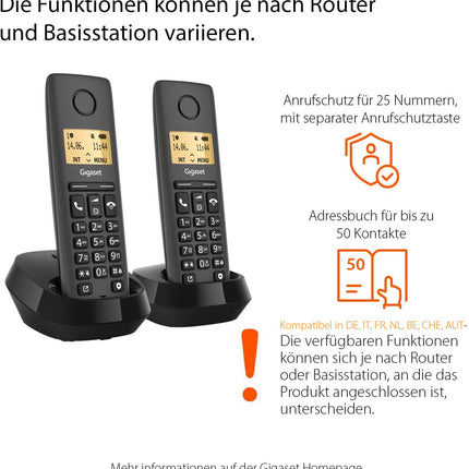 Gigaset Pure 120 Duo - 2 juhtmeta telefoni "ära sega" ja ECO DECT režiimiga - valgustatud ekraan - kuuldeaparaatidega ühilduv, antratsiitmust [Ühildub Saksamaal, Itaalias, Prantsusmaal, Hollandis, Belgias, Šveitsis, Austraalias]