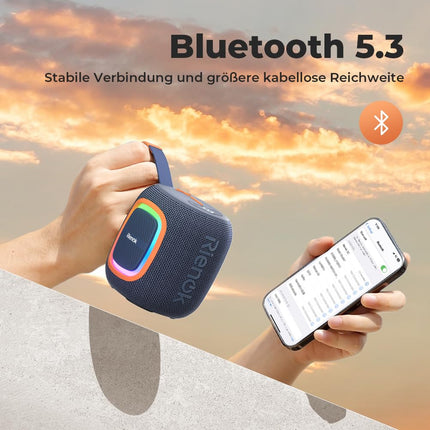RIENOK Bluetooth Speaker Small with Light FM Radio Bluetooth 5.3 Music Box Wireless Bass Box with 15 Hours Playtime Stereo Portable Waterproof TF Card USB Stick Marine