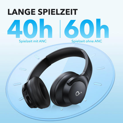 Soundcore by Anker Q20i juhtmevabad Bluetooth-kõrvaklapid hübriidse aktiivse mürasummutusega, 40-tunnine mänguaeg ANC-režiimis, kõrglahutusega heli, sügav bass, kohandamine rakenduse kaudu (must)