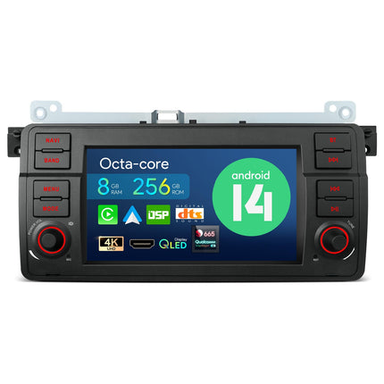 XTRONS 7-tolline QLED IPS Android 14 autoraadio Qualcomm 665 Octa Core 8GB 256GB sisseehitatud 4G LTE automäng Android Auto HDMI väljund WiFi GPS Bluetooth 5.0 valikuline DAB OBD BMW E46 Rover 75 ZT jaoks
