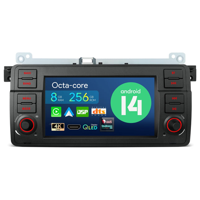 XTRONS 7-tolline QLED IPS Android 14 autoraadio Qualcomm 665 Octa Core 8GB 256GB sisseehitatud 4G LTE automäng Android Auto HDMI väljund WiFi GPS Bluetooth 5.0 valikuline DAB OBD BMW E46 Rover 75 ZT jaoks