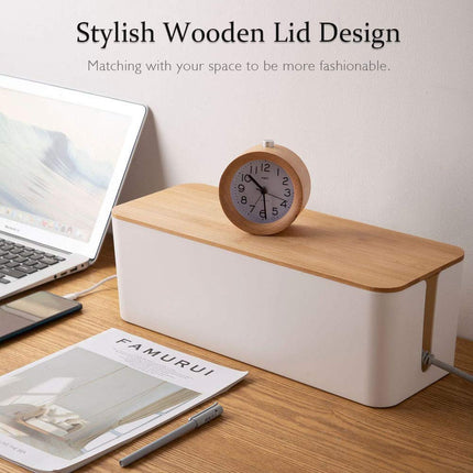 Powerking Cable Management Box, Wood Grain Cable Organizer For Cable and Cord Management, Storage and Holder to Cover and Hide Power Strips and Cables
