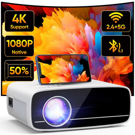 Projector 4K Supported, 15000L Native 1080P 5G WiFi Bluetooth Projector with 50% Zoom, AKATUO Mini Projector Home Theater Outdoor Projector for Cell Phone, Compatible with Smartphone/HDMI/USB/Laptop/Fire TV Stick