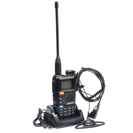 QUANSHENG UV-5RPLUS 5W raadiosaatja, pika levialaga laetav pihuraadio täiskasvanutele, politseiraadio FM, NOAA, C-tüüpi laadimisega, 200 kanaliga (UV-5RPLUS D-kujulise kõrvaklapiga)