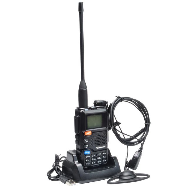 QUANSHENG UV-5RPLUS 5W raadiosaatja, pika levialaga laetav pihuraadio täiskasvanutele, politseiraadio FM, NOAA, C-tüüpi laadimisega, 200 kanaliga (UV-5RPLUS D-kujulise kõrvaklapiga)