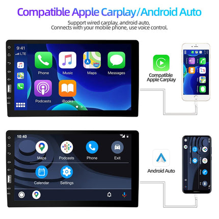 Podofo 1 DIN autoraadio Apple Carplay ja Android Autoga, 9-tolline ühe DIN autoraadio ekraaniga, Bluetoothi/FM-raadio/SWC/peegliühenduse/USB + tahavaatekaamera ja mikrofoniga