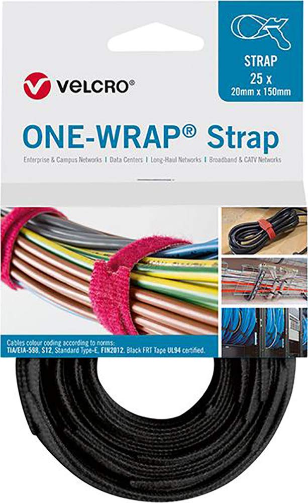 VELCRO® One Wrap® Strap cable ties 20mm x 200mm 25 pieces black