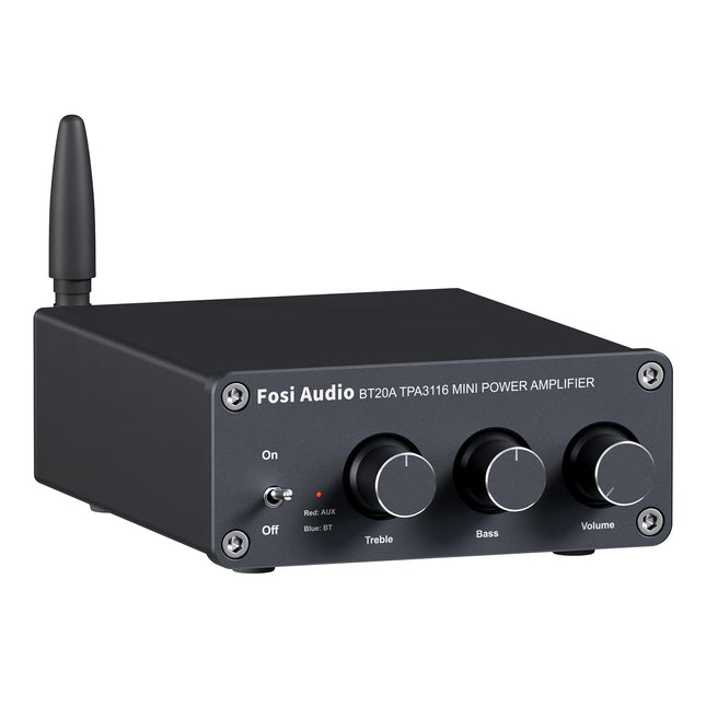 Fosi Audio BT20A Bluetooth võimendi, 200W mini Hifi võimendi TPA3116 võimendikiibiga, bassi ja kõrgete helide reguleerimisega, D-klassi 2.0 stereovõimendi