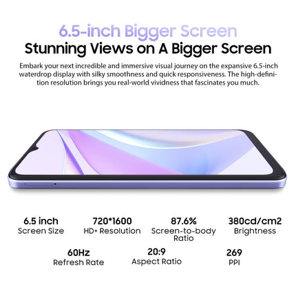 Blackview Wave 6C 4G nutitelefon ilma lepinguta, soodne, 6,5'' HD+, kaheksatuumaline 4GB+32GB (1TB väline SD), 5MP+8MP, 5100mAh aku, Android 13 DUAL SIM mobiiltelefon, Smart-K Box kõlar, GPS must
