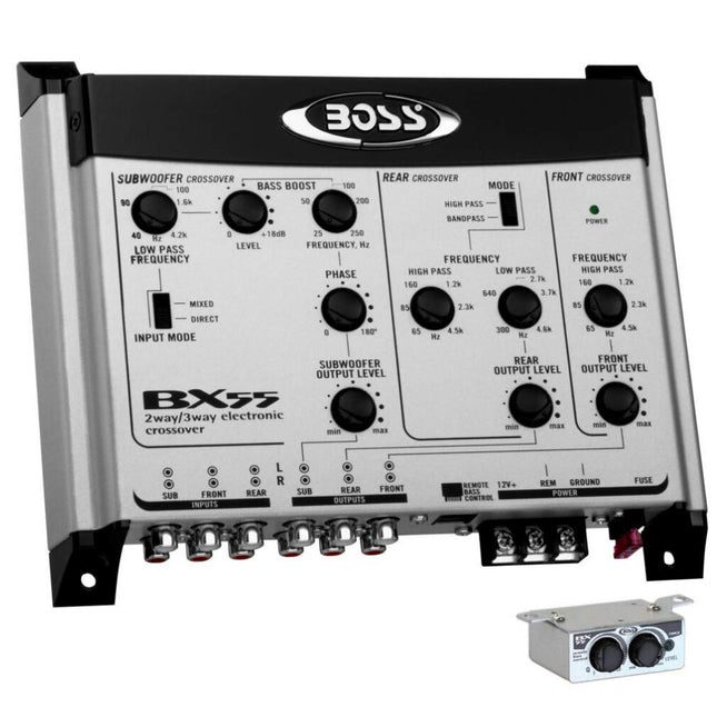 1 elektrooniline filtri, mis ühildub BOSS Audio Systems BX55 2/3-suunalise ekvalaiseriga. Ees/tagumine/subwoofer. Komplektis kaugjuhtimispult-subwoofer, 1 tk.