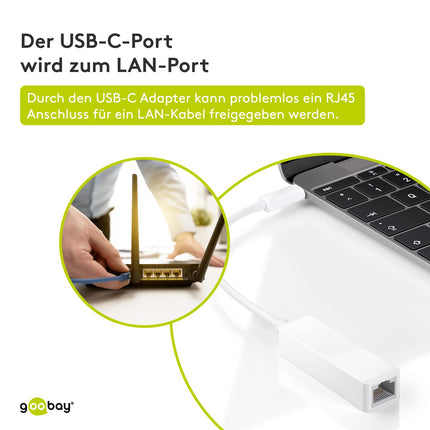 Goobay 66255 USB-C RJ45 Etherneti võrguadapter LAN-kaabli ühendamiseks internetiühenduse loomiseks