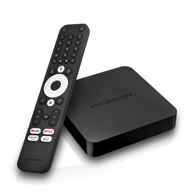 THOMSON Streaming Box 240 | Google TV | 4K UHD | Google Assistant | Google Cast | WiFi | Bluetooth 5.0 | HDMI 2.1 | Dolby Atmos | Dolby Digital+ | HDR10 | 2 GB RAM | 8 GB salvestusruumi