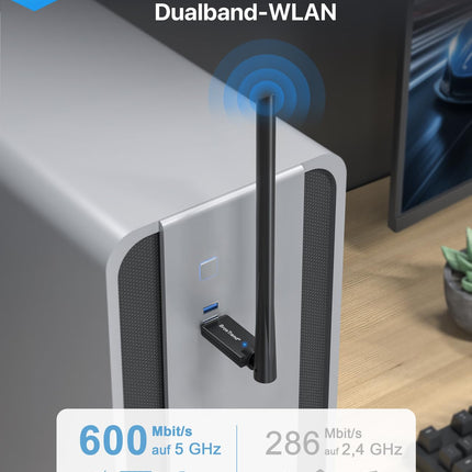 BrosTrend suure võimendusega WiFi-pulk arvutile, AX900 WiFi 6 USB WiFi-adapter arvutile koos 6dBi suure võimendusega antenniga, kahe sagedusalaga 600Mbps 5GHz + 286Mbps 2.4GHz, USB WiFi-adapter, mis ühildub Windows 11/10/7-ga