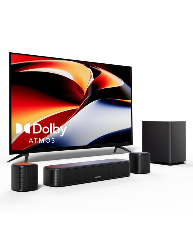 ULTIMEA 5.1-kanaliline heliriba Dolby Atmosega, 3D ruumilise heli süsteem telerile, rakenduse juhtimine, kodukino helisüsteem, teleri heliriba subwooferiga, 2 ruumilise heli kõlarit, HDMI eARC/Opt/AUX/BT, Aura A50 Pro